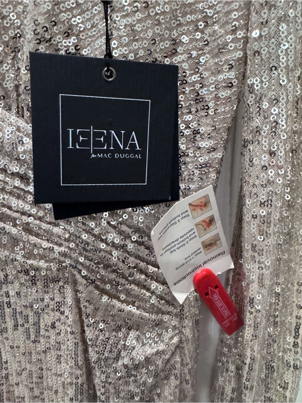 Ieena for Mac Duggal Sequin Long Sleeve V-Neck Evening Gown in Champagne size 8 - Picture 6 of 10